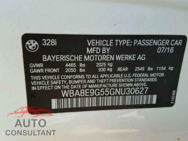 BMW 3 SERIES 2016 - WBA8E9G55GNU30627