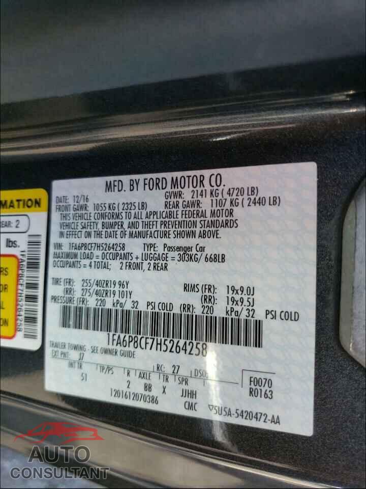 FORD MUSTANG 2017 - 1FA6P8CF7H5264258