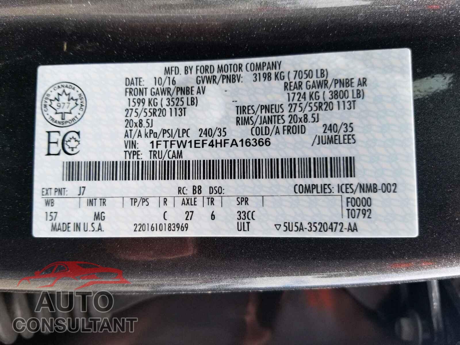 FORD F150 2017 - 1FTFW1EF4HFA16366