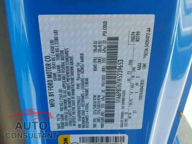 FORD MUSTANG 2017 - 1FA6P8TH7H5239653