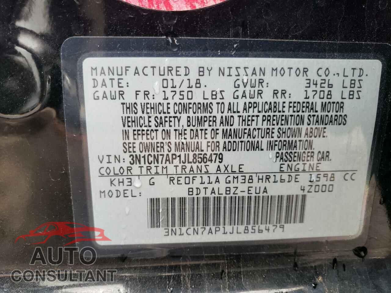 NISSAN VERSA 2018 - 3N1CN7AP1JL856479
