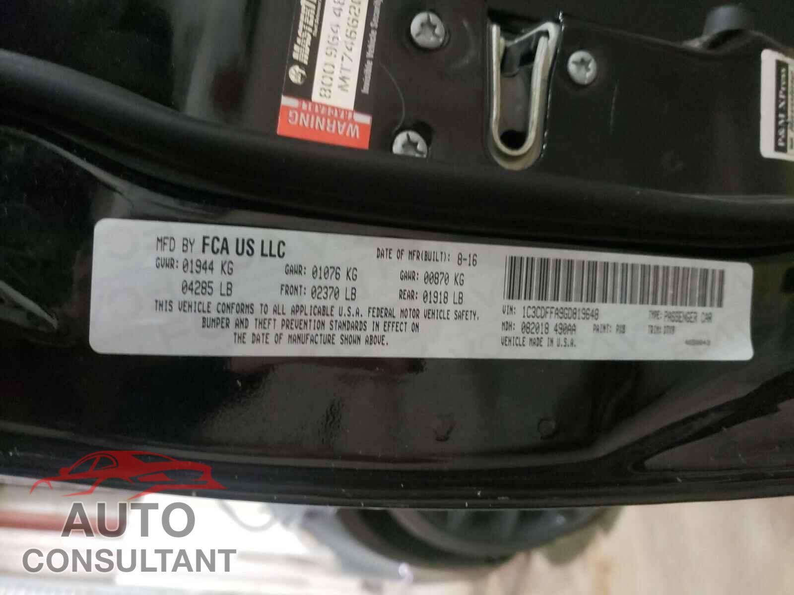 DODGE DART 2016 - 1C3CDFFA9GD819648