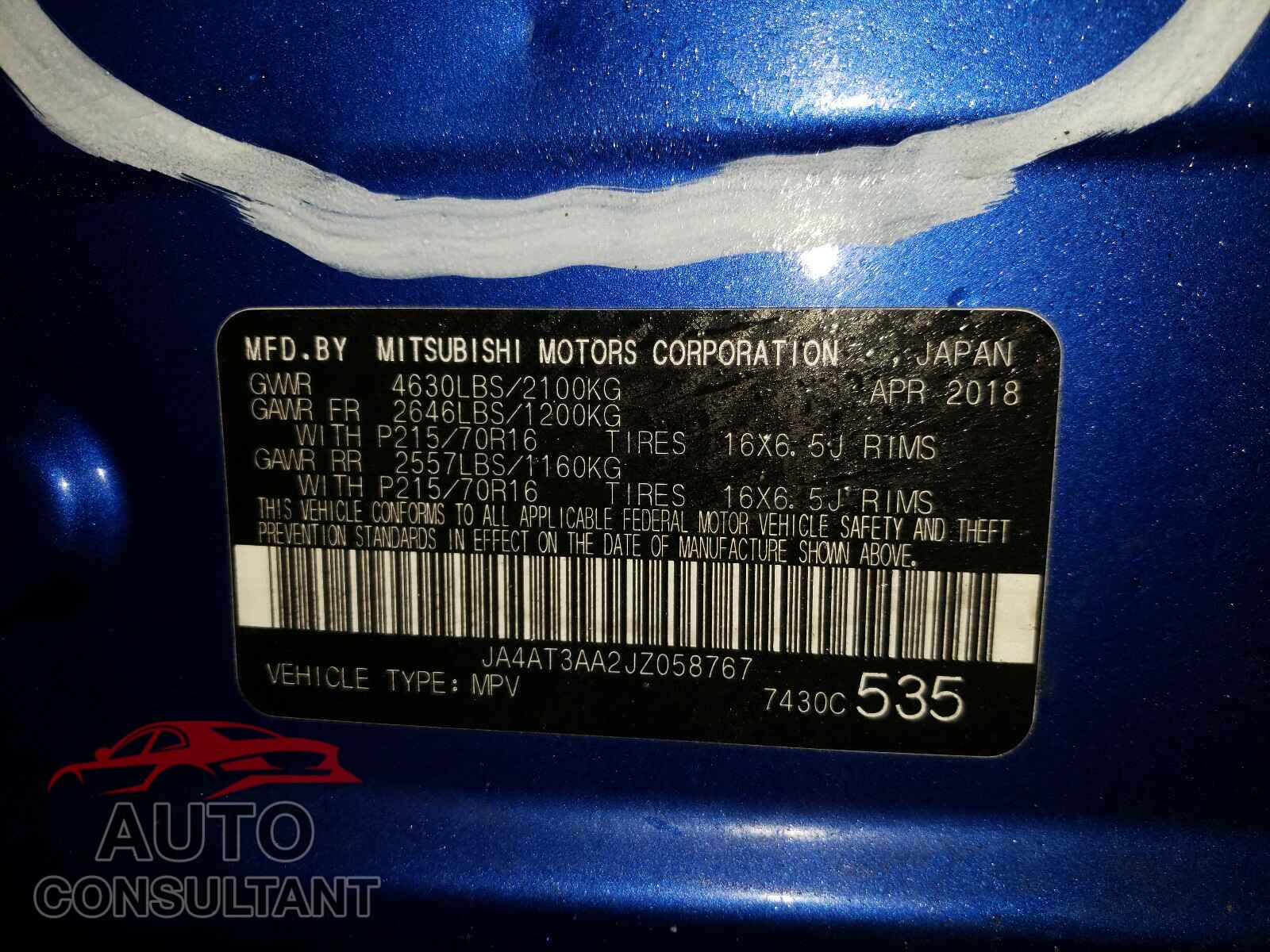 MITSUBISHI ECLIPSE 2018 - JA4AT3AA2JZ058767