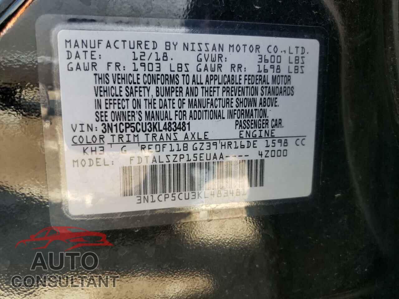 NISSAN KICKS 2019 - 3N1CP5CU3KL483481