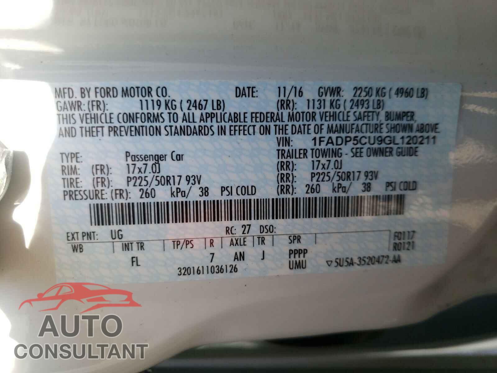 FORD CMAX 2016 - 1FADP5CU9GL120211