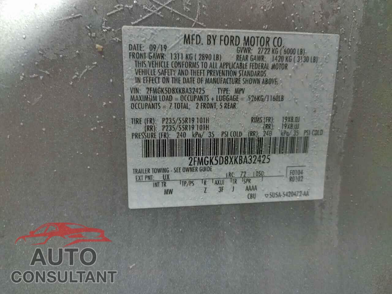 FORD FLEX 2019 - 2FMGK5D8XKBA32425