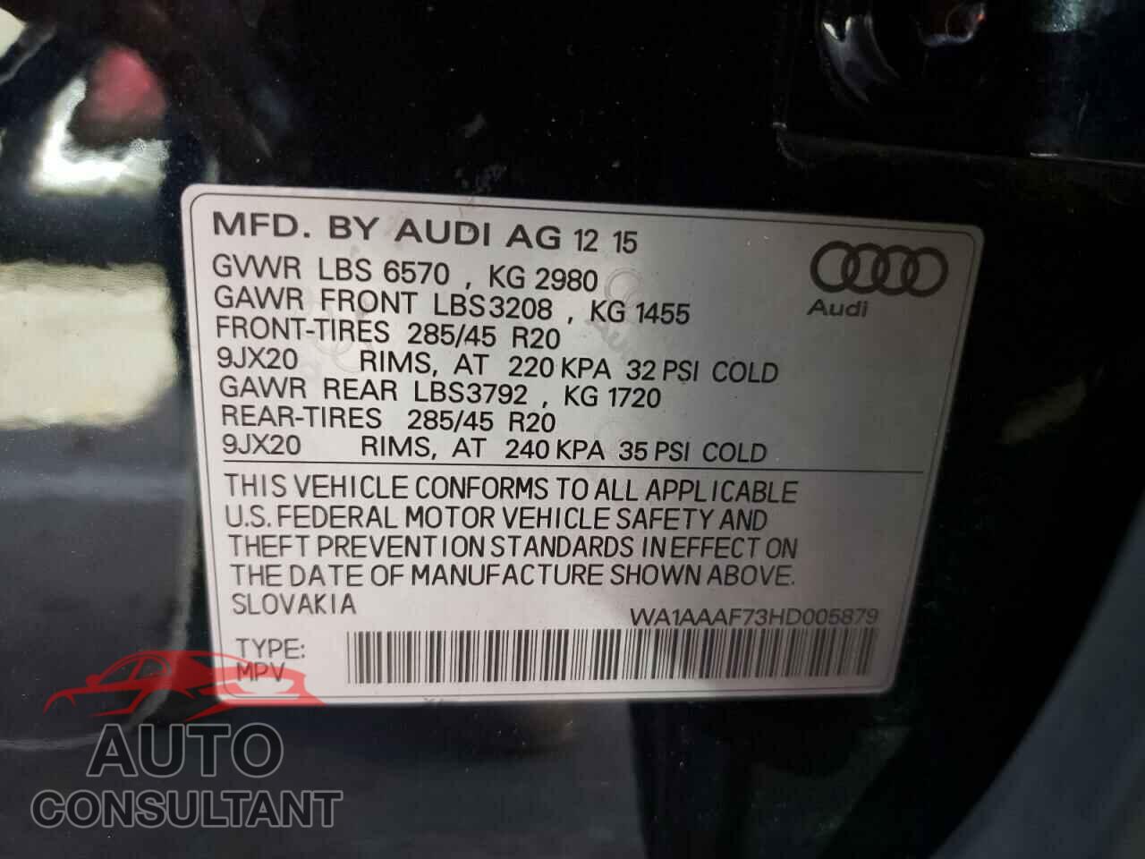 AUDI Q7 2017 - WA1AAAF73HD005879