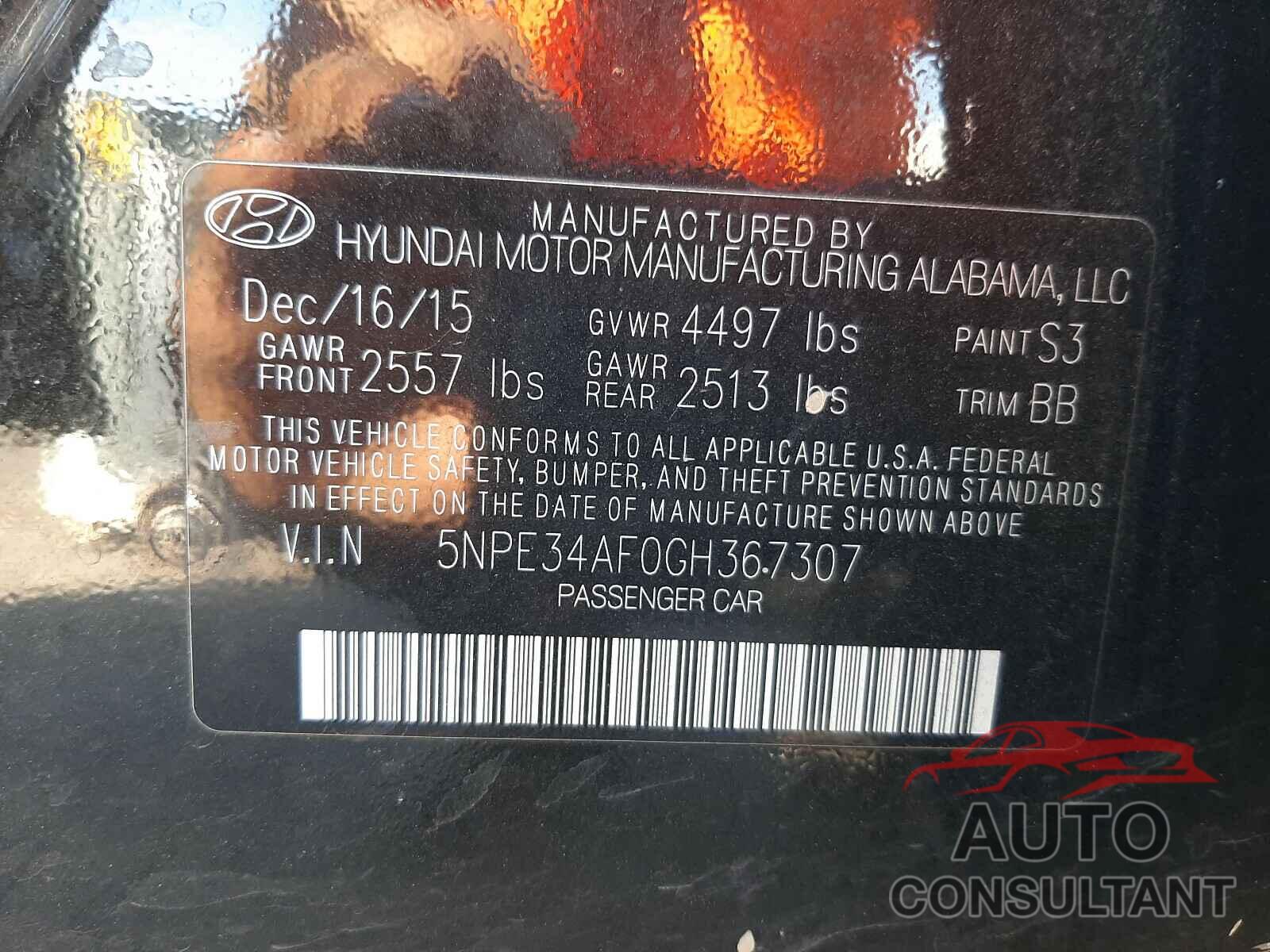 HYUNDAI SONATA 2016 - 5NPE34AF0GH367307