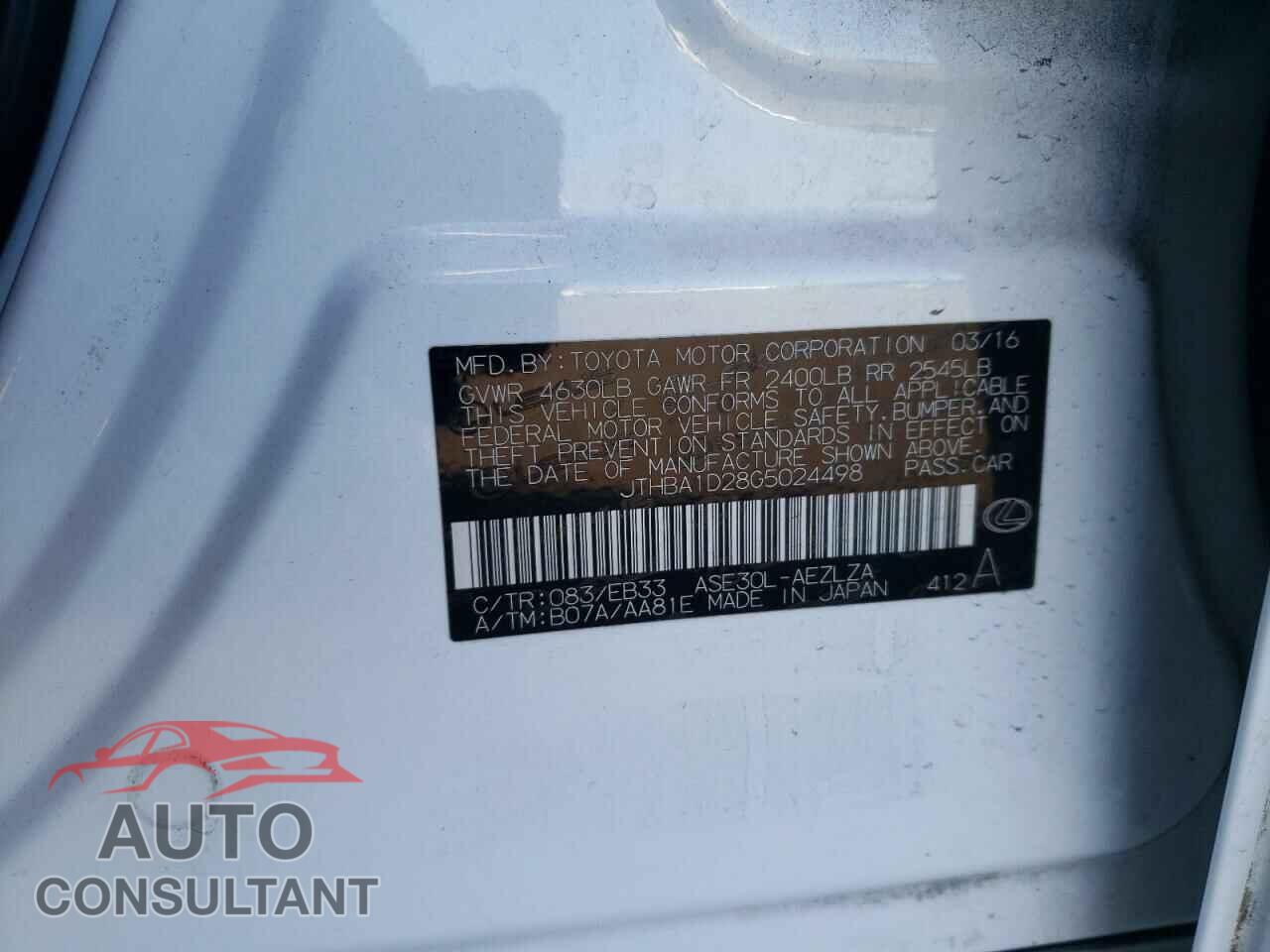 LEXUS IS 2016 - JTHBA1D28G5024498