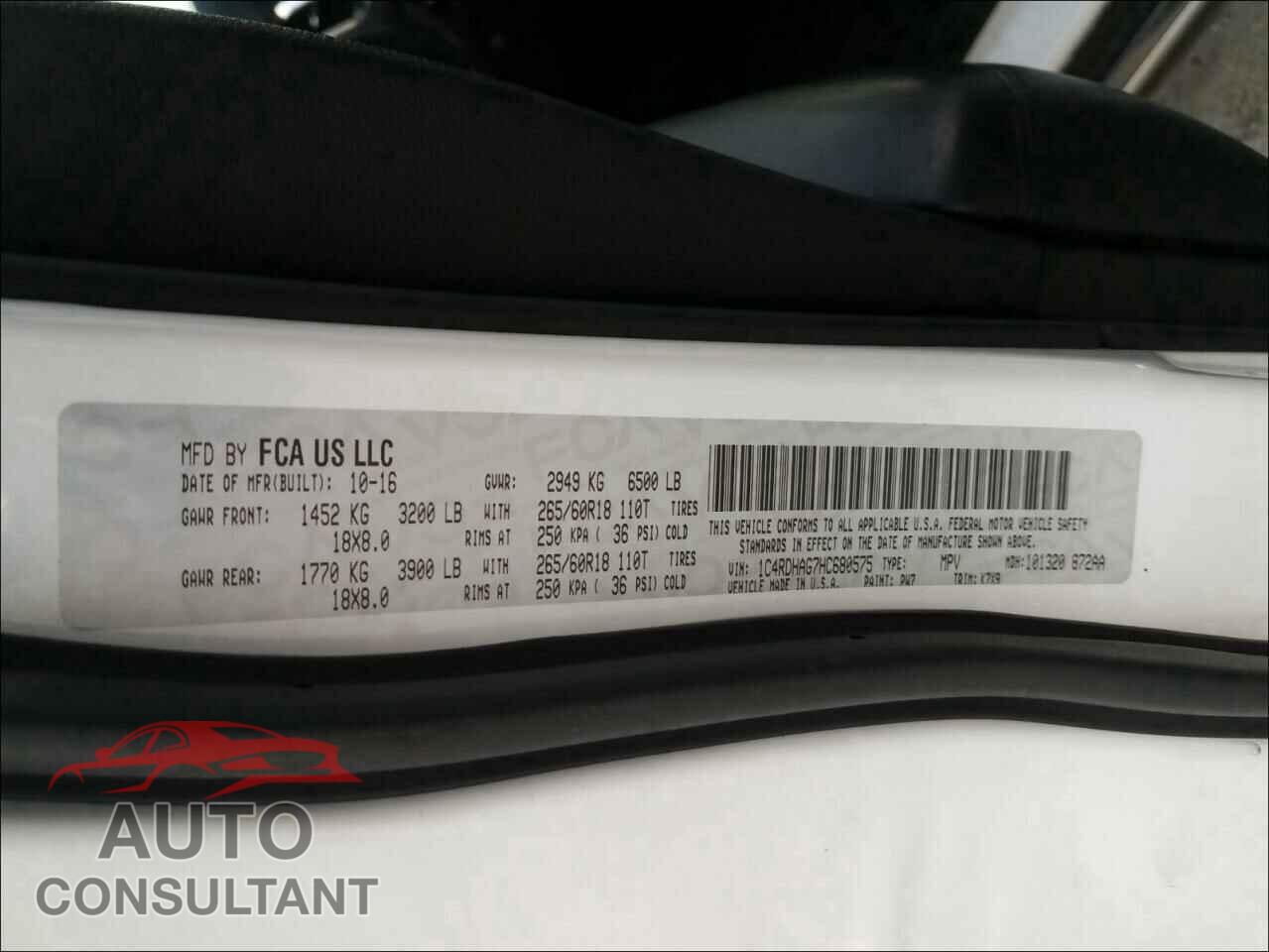 DODGE DURANGO 2017 - 1C4RDHAG7HC680575