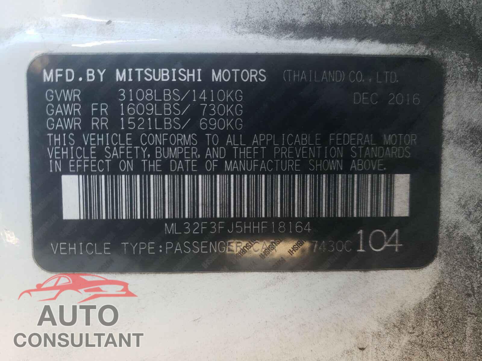 MITSUBISHI MIRAGE 2017 - ML32F3FJ5HHF18164