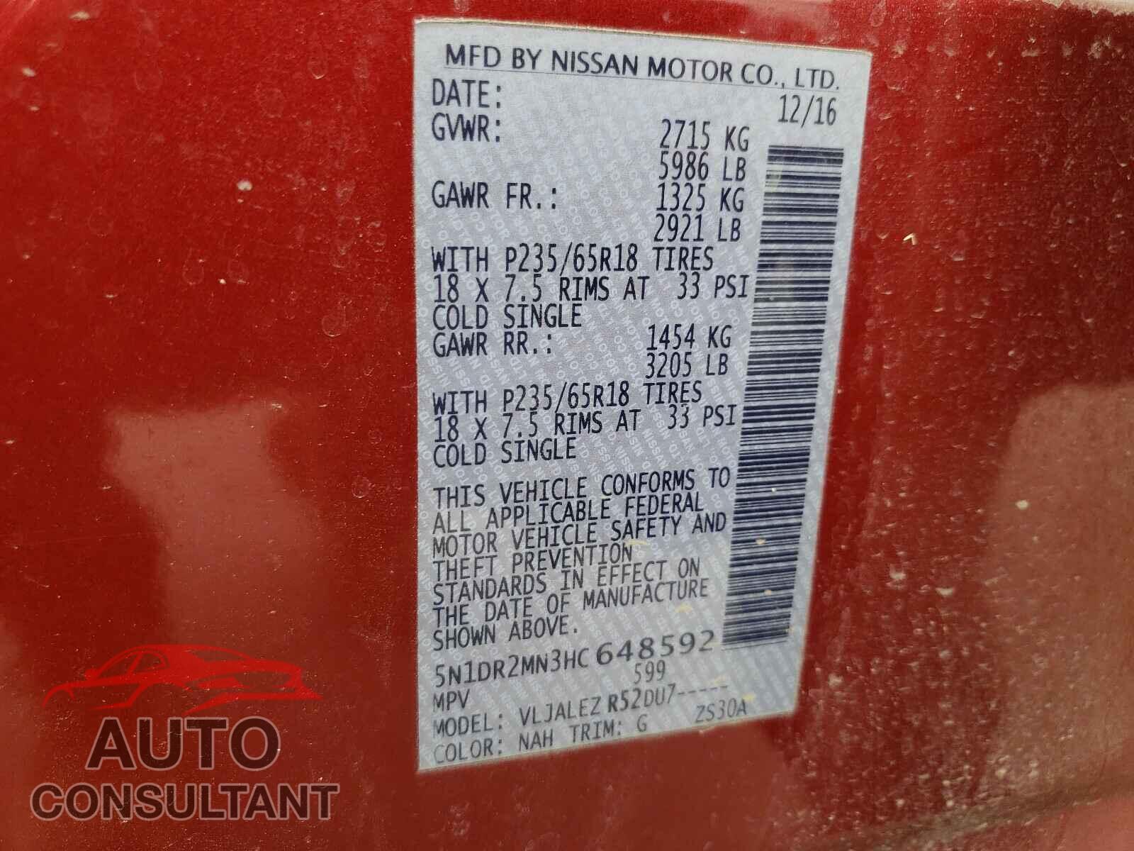 NISSAN PATHFINDER 2017 - 5N1DR2MN3HC648592
