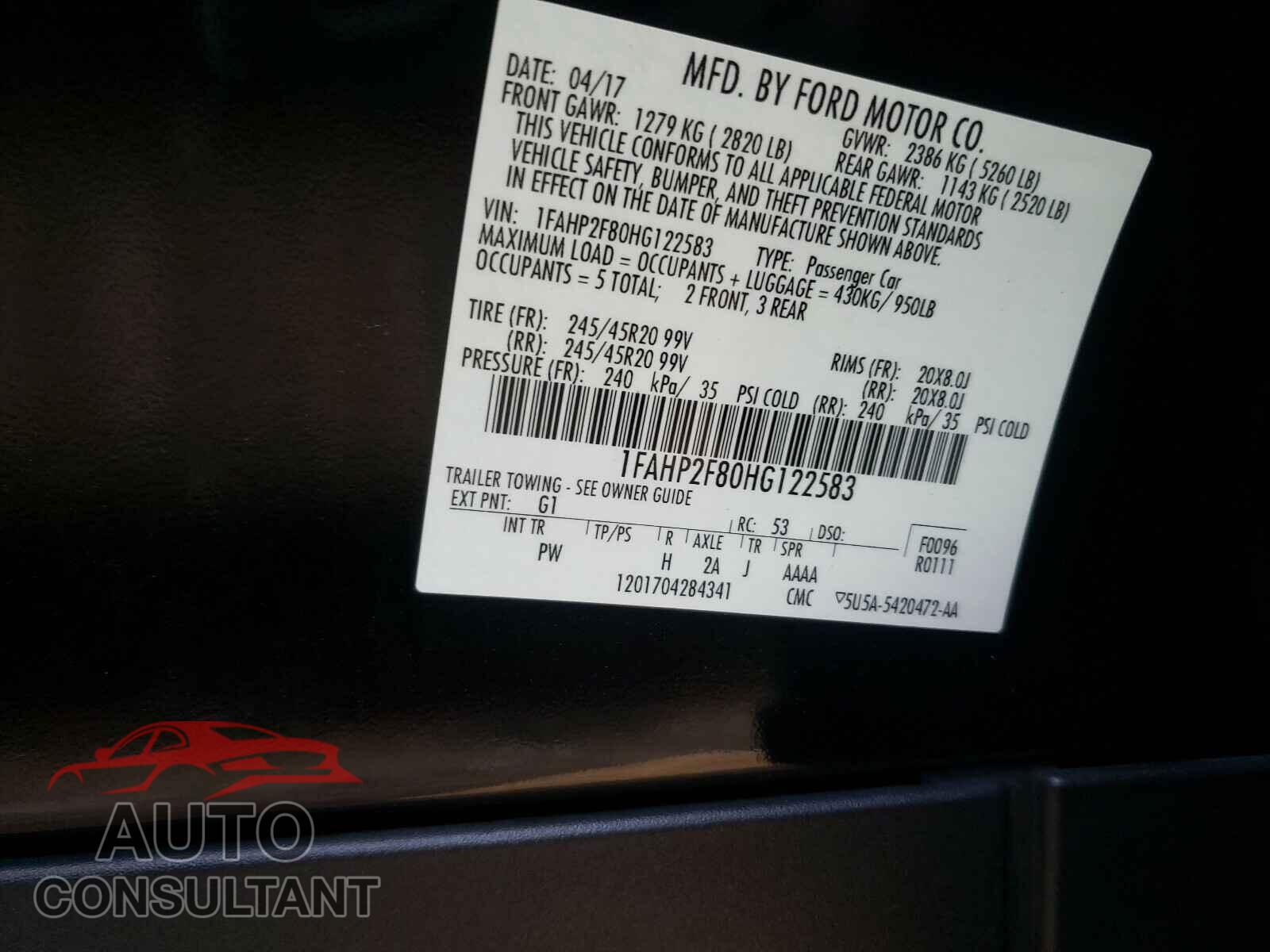 FORD TAURUS 2017 - 1FAHP2F80HG122583