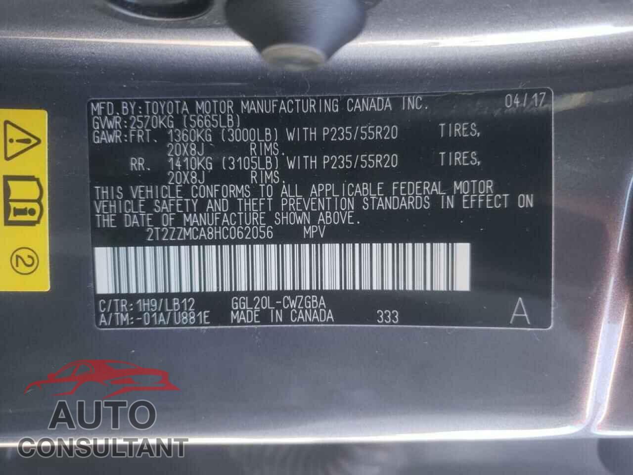 LEXUS RX350 2017 - 2T2ZZMCA8HC062056