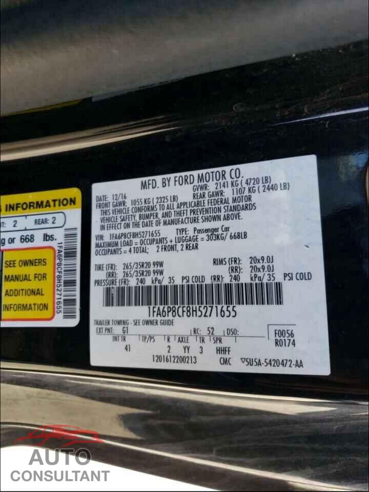 FORD MUSTANG 2017 - 1FA6P8CF8H5271655