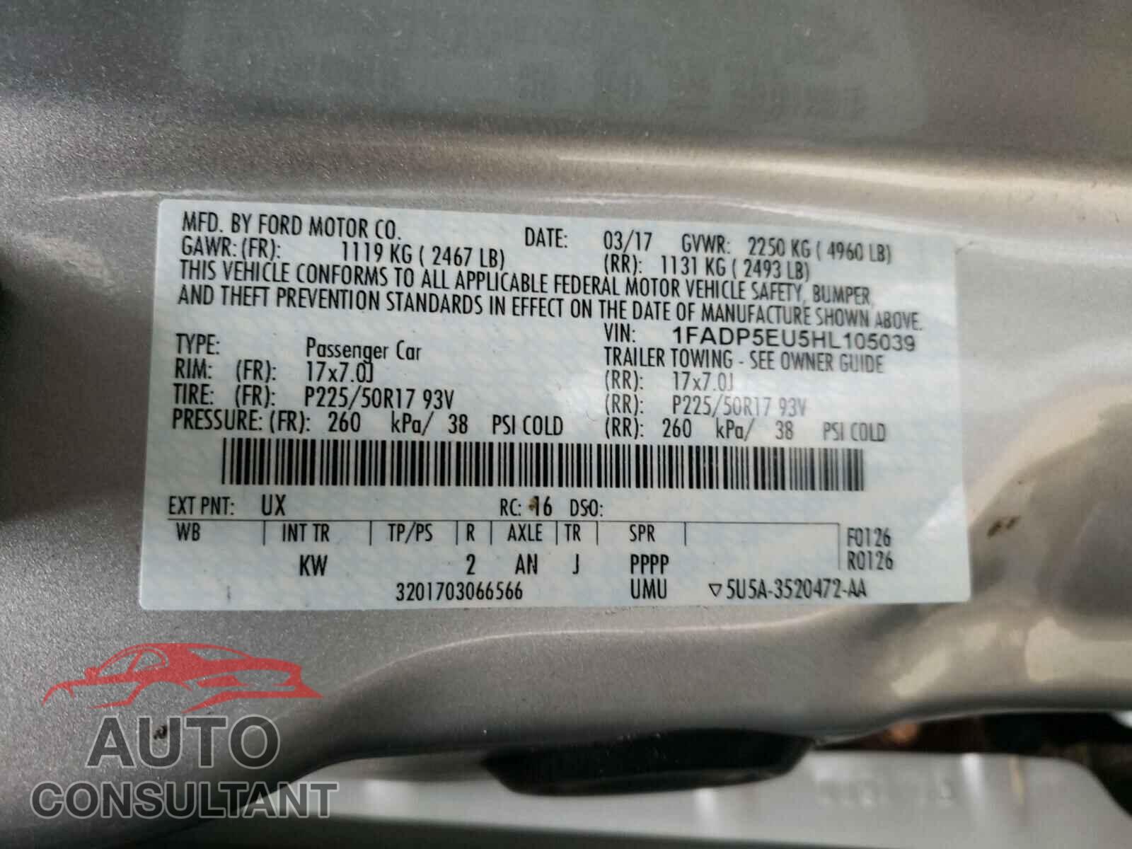 FORD CMAX 2017 - 1FADP5EU5HL105039