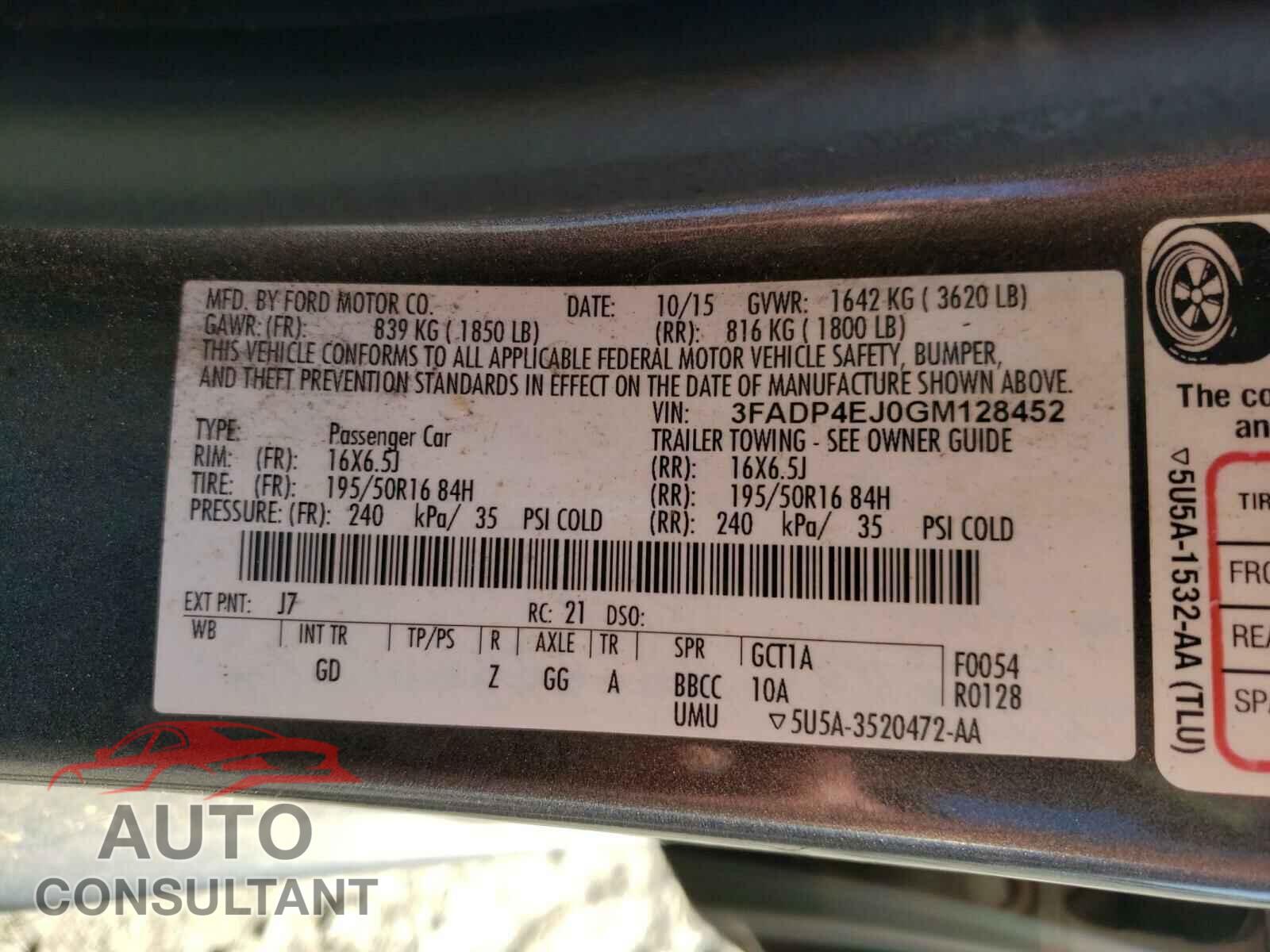 FORD FIESTA 2016 - 3FADP4EJ0GM128452