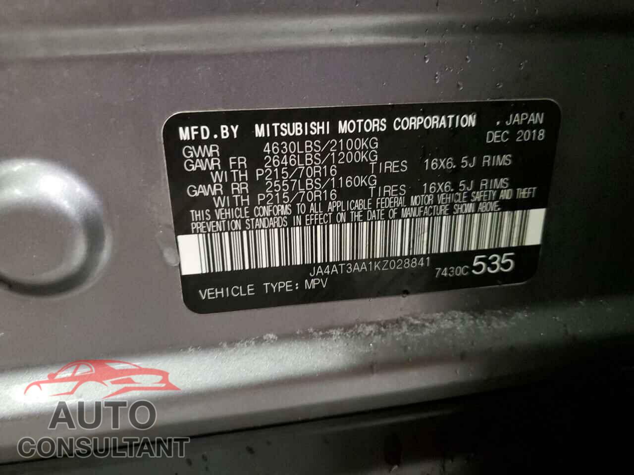 MITSUBISHI ECLIPSE 2019 - JA4AT3AA1KZ028841