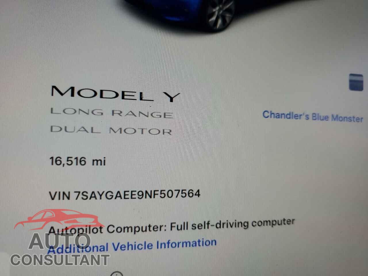 TESLA MODEL Y 2022 - 7SAYGAEE9NF507564