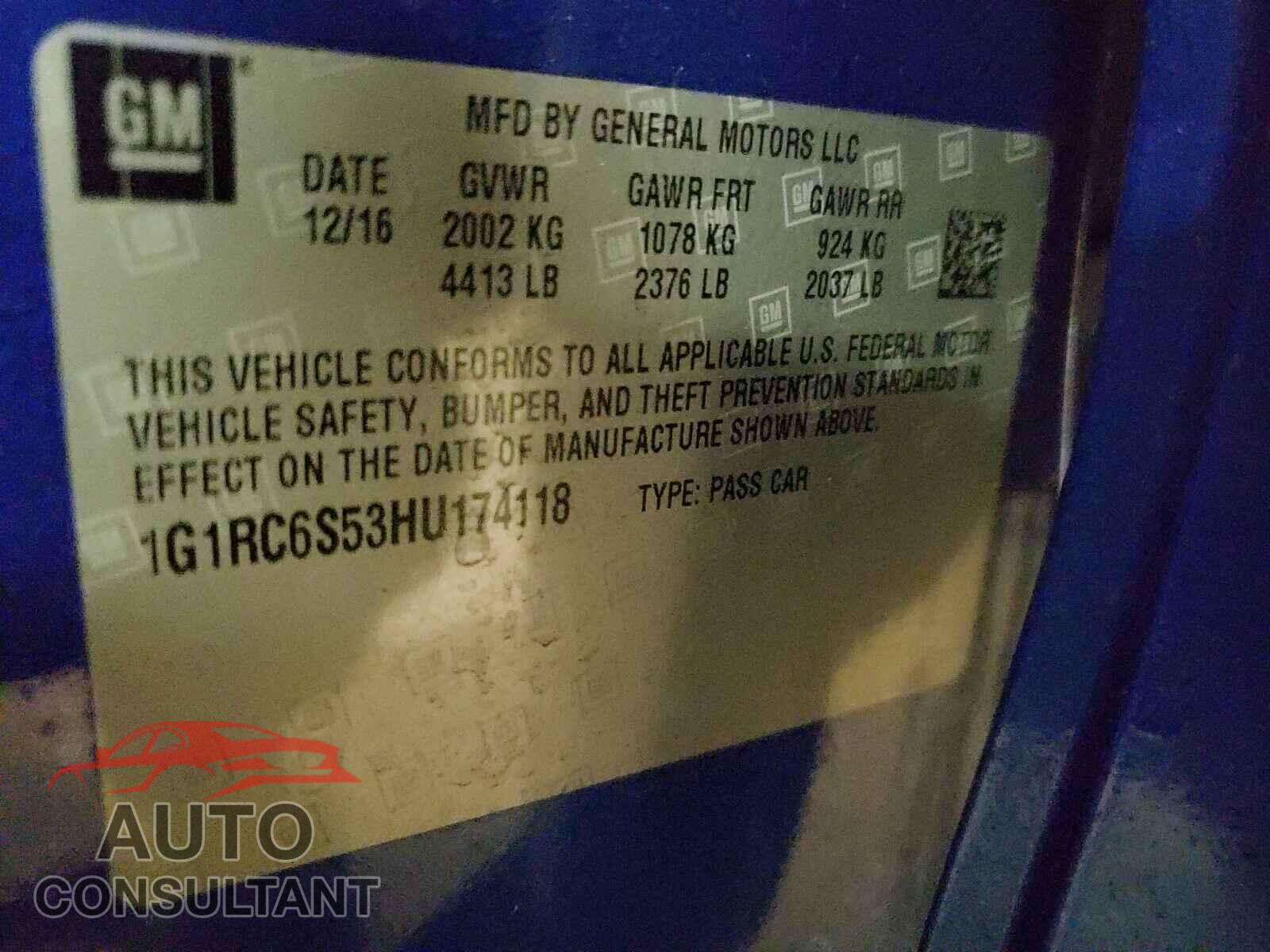 CHEVROLET VOLT 2017 - 1G1RC6S53HU174118