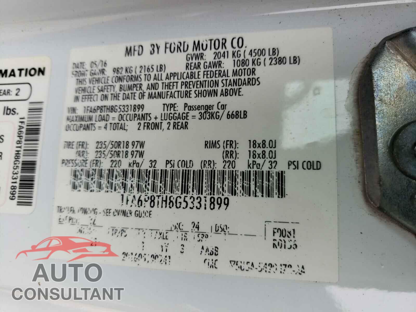 FORD MUSTANG 2016 - 1FA6P8TH8G5331899