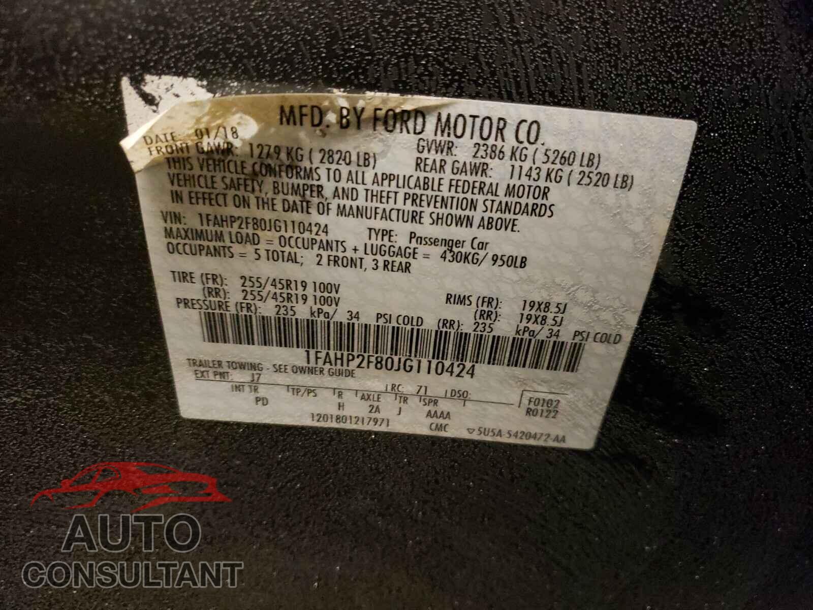 FORD TAURUS 2018 - 1FAHP2F80JG110424