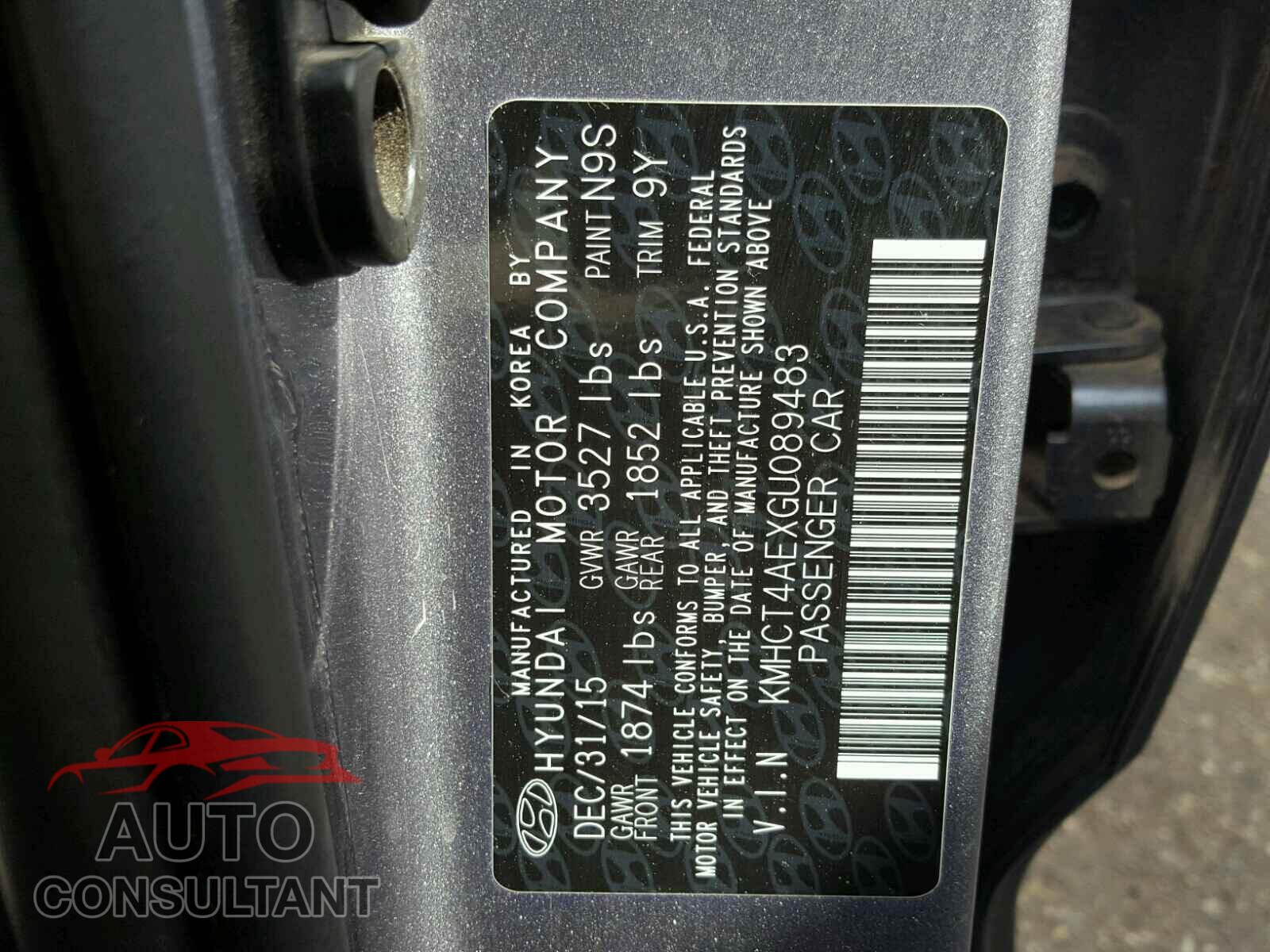 HYUNDAI ACCENT 2016 - KMHCT4AEXGU089483