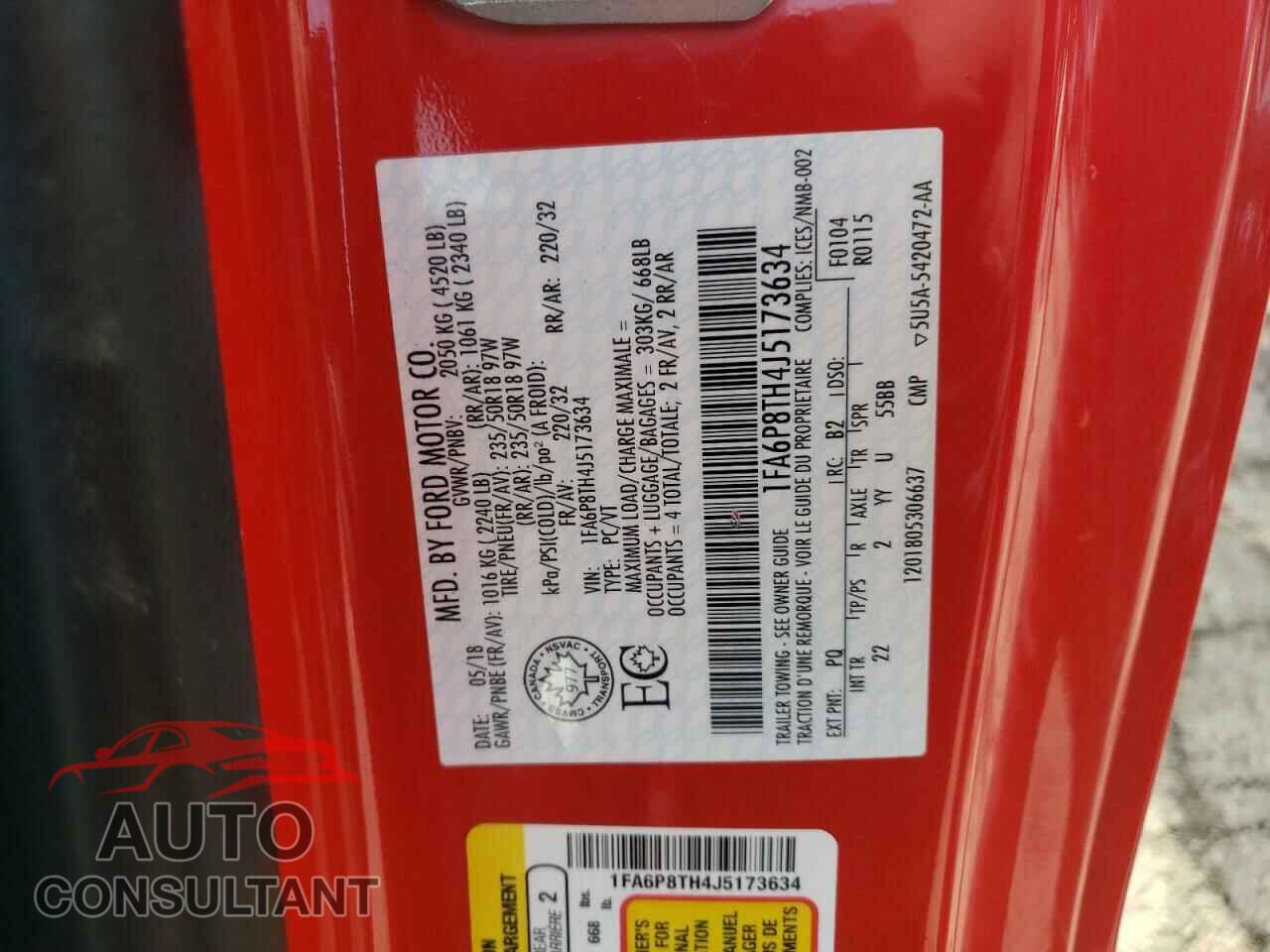 FORD MUSTANG 2018 - 1FA6P8TH4J5173634