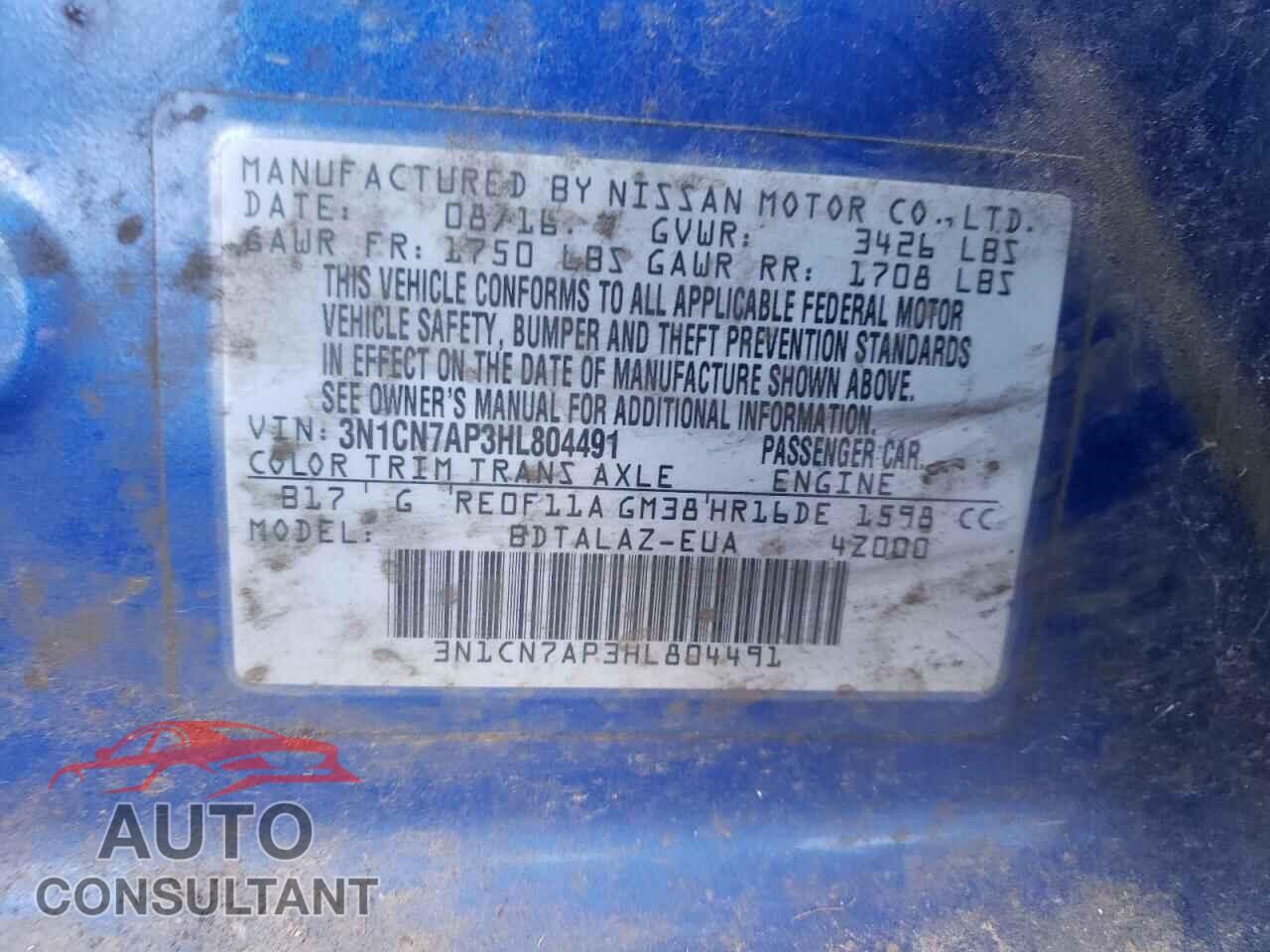 NISSAN VERSA 2017 - 3N1CN7AP3HL804491