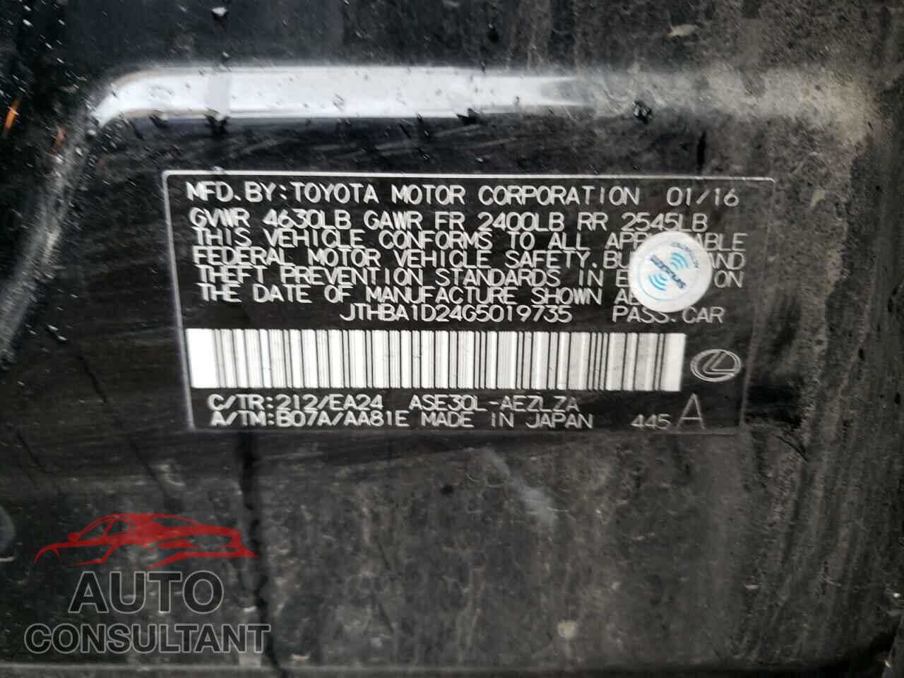 LEXUS IS 2016 - JTHBA1D24G5019735