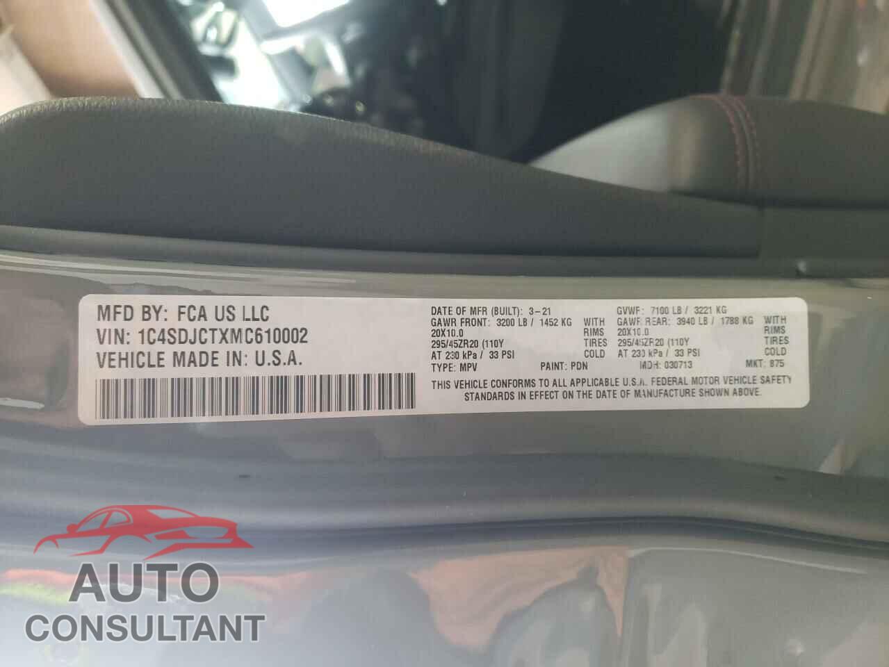 DODGE DURANGO 2021 - 1C4SDJCTXMC610002