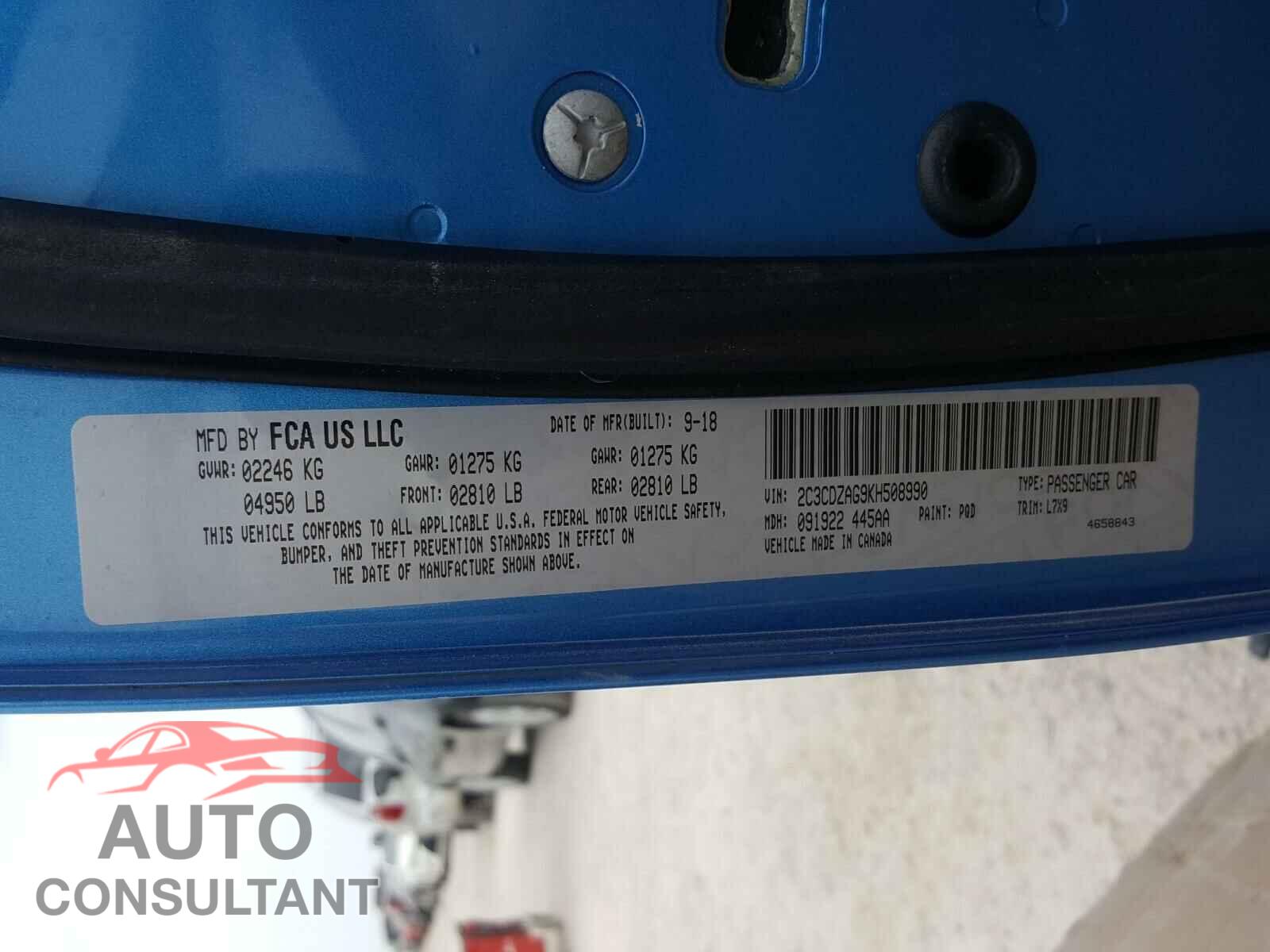 DODGE CHALLENGER 2019 - 2C3CDZAG9KH508990