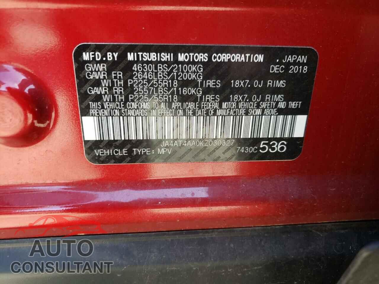 MITSUBISHI ECLIPSE 2019 - JA4AT4AA0KZ030327