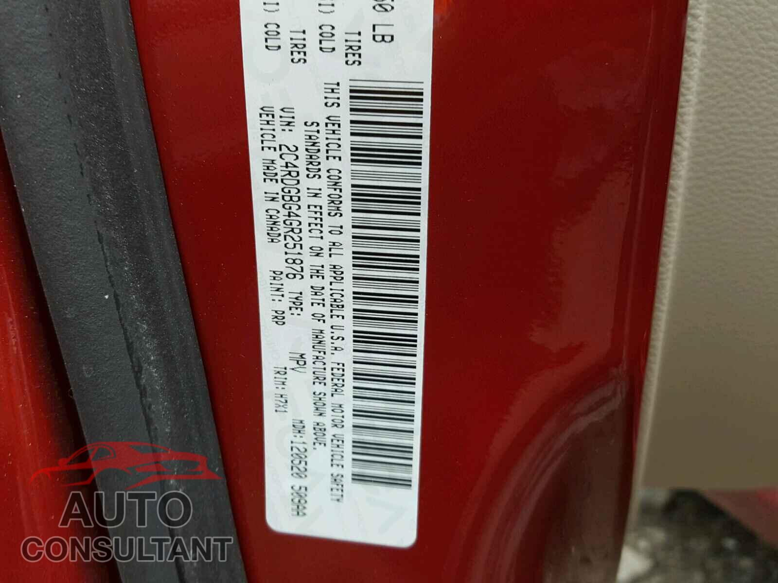 DODGE CARAVAN 2016 - 2C4RDGBG4GR251876