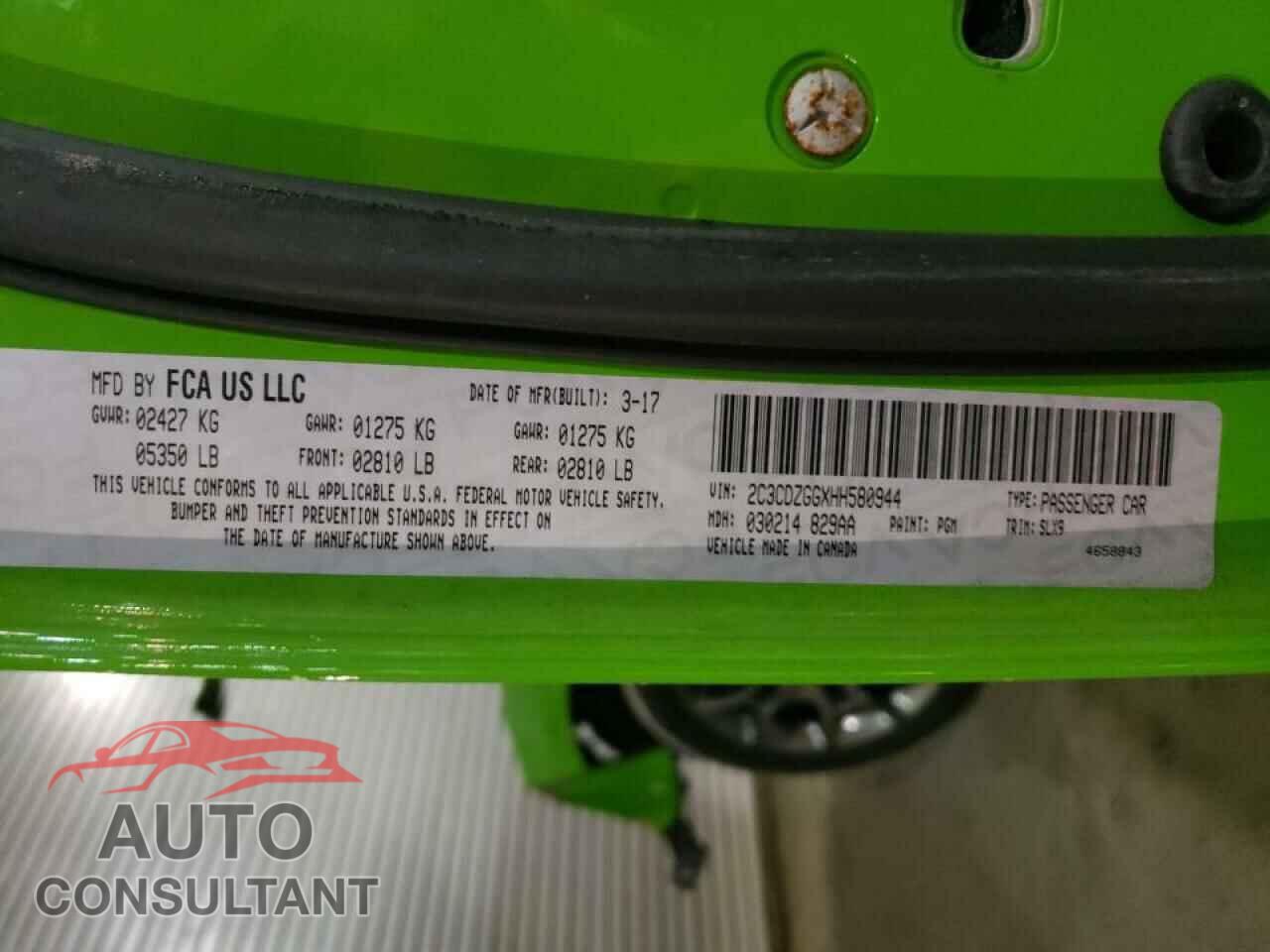 DODGE CHALLENGER 2017 - 2C3CDZGGXHH580944