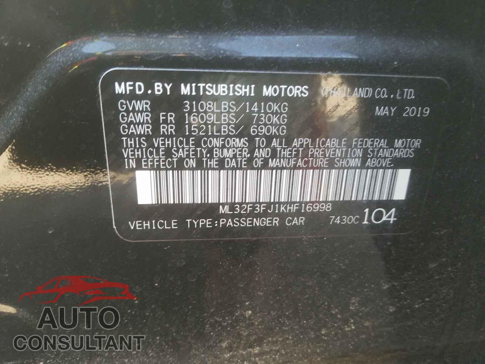 MITSUBISHI MIRAGE 2019 - ML32F3FJ1KHF16998