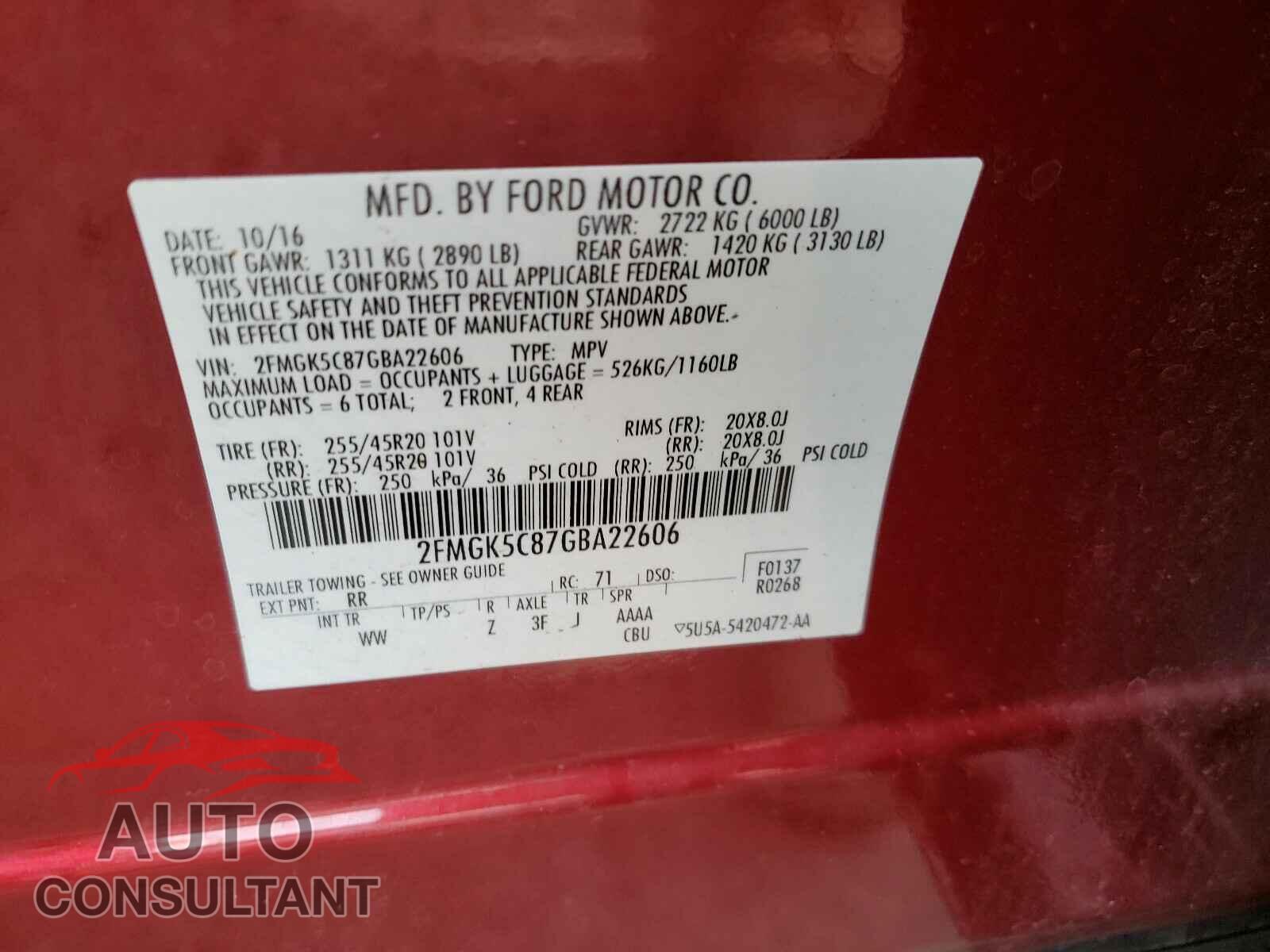 FORD FLEX 2016 - 2FMGK5C87GBA22606