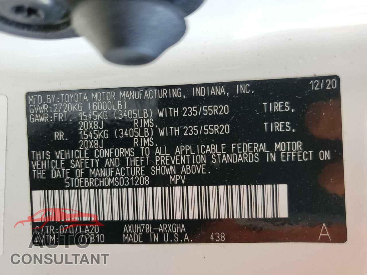 TOYOTA HIGHLANDER 2021 - 5TDEBRCH0MS031208