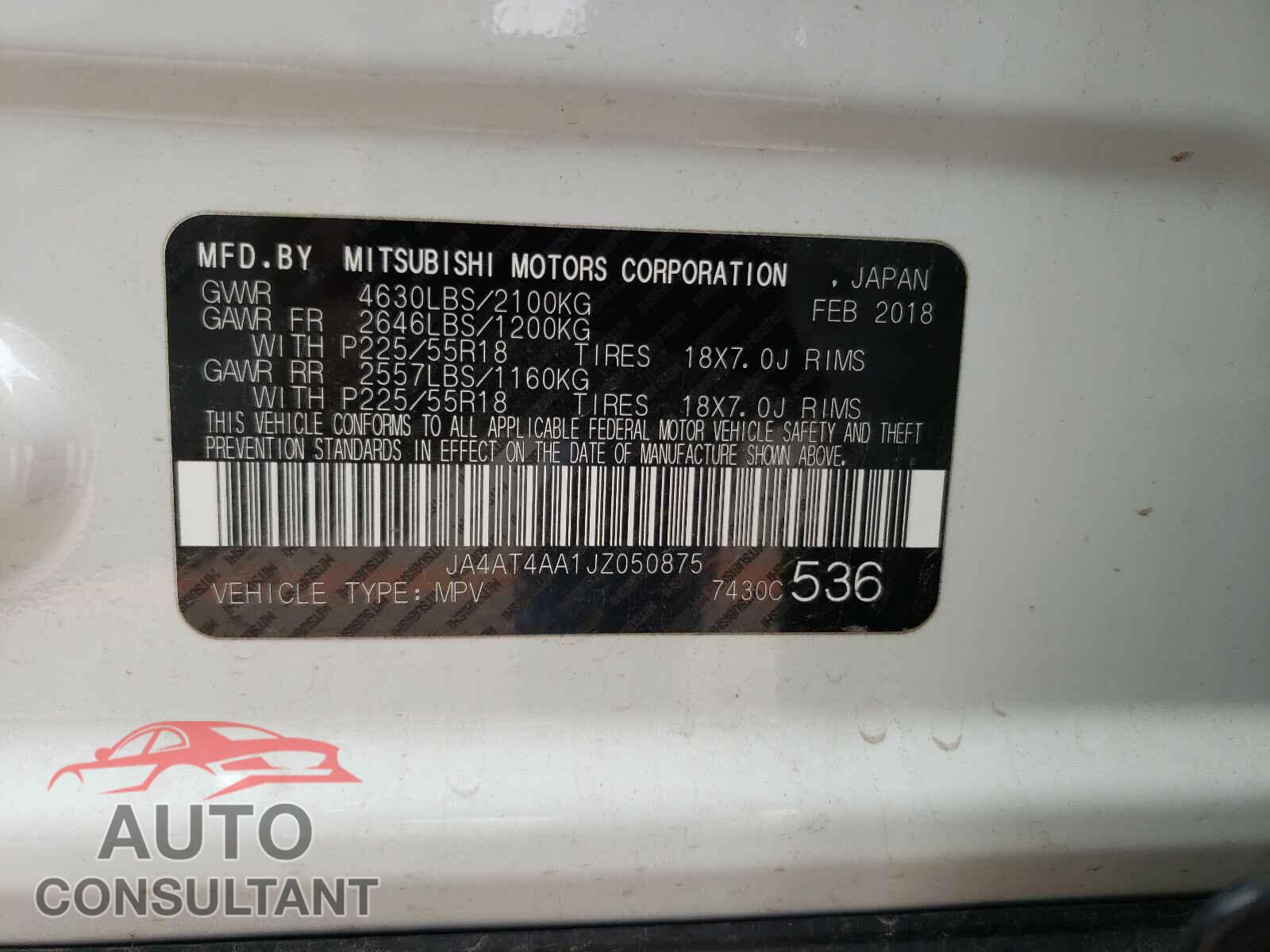 MITSUBISHI ECLIPSE 2018 - JA4AT4AA1JZ050875