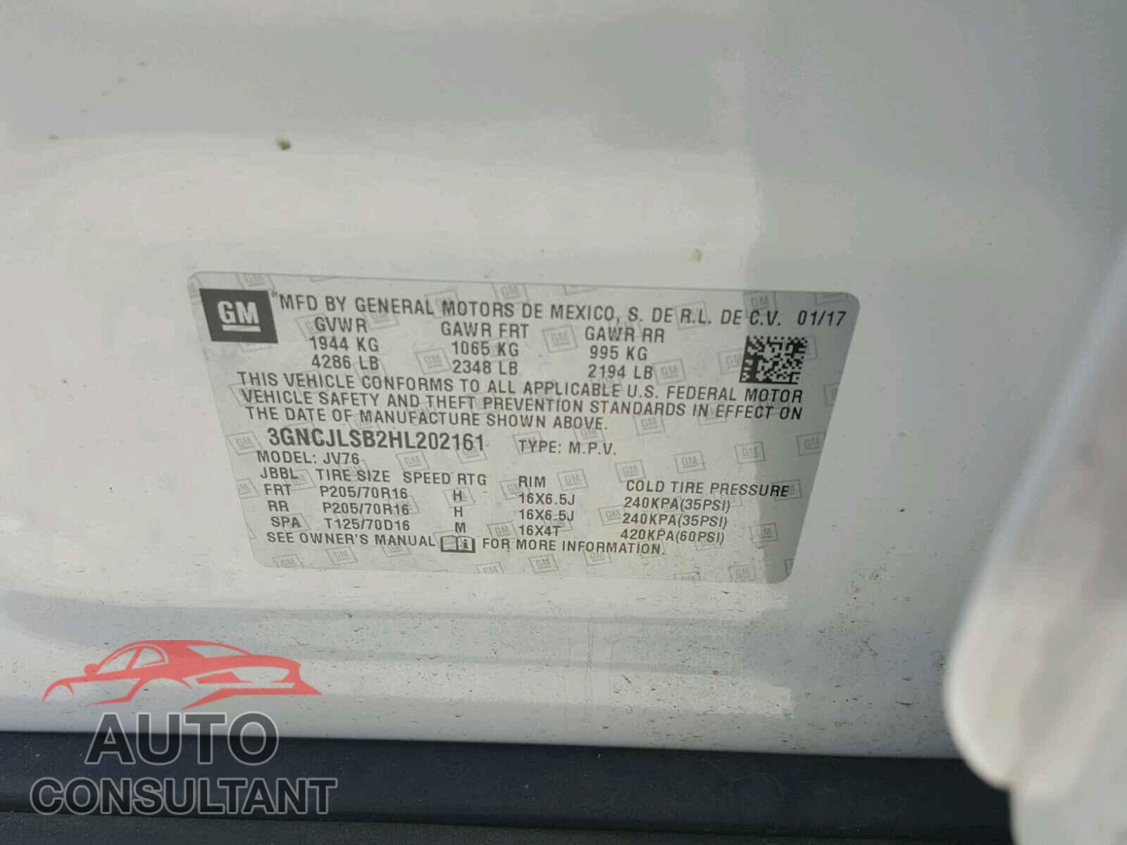CHEVROLET TRAX 1LT 2017 - 3GNCJLSB2HL202161
