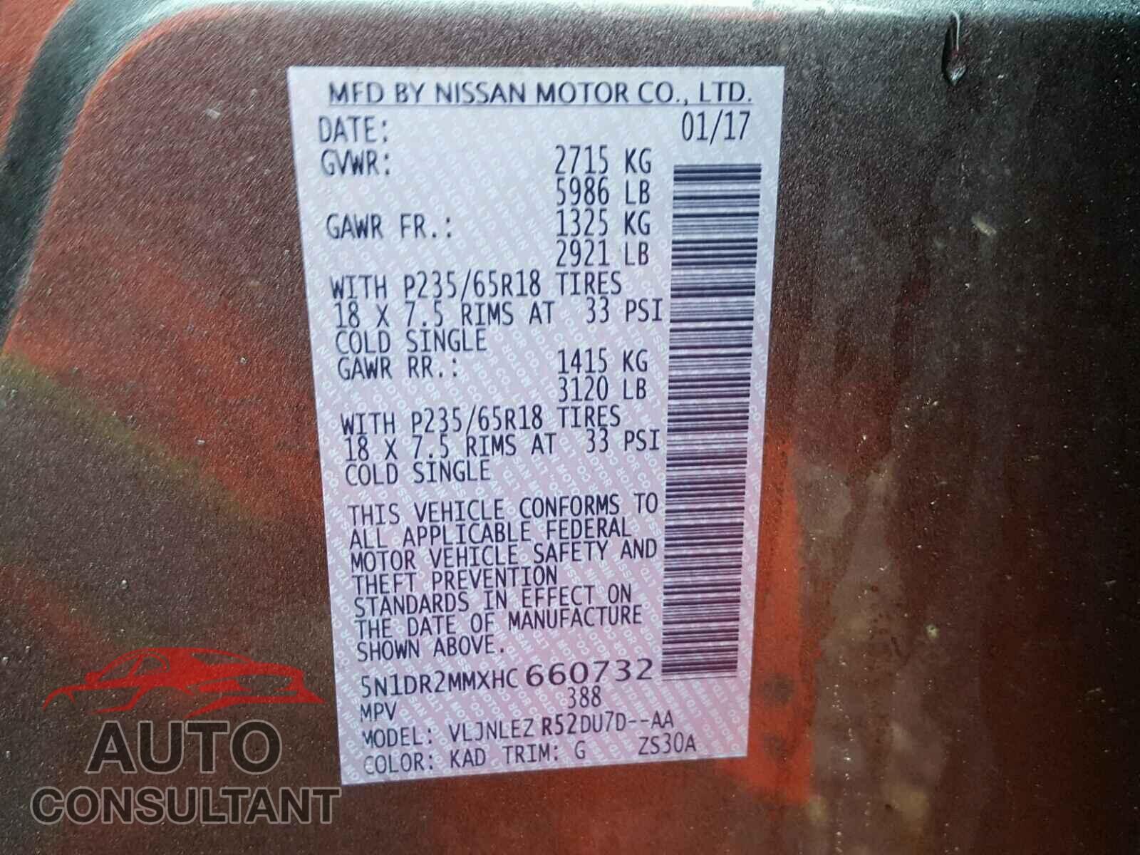 NISSAN PATHFINDER 2017 - 5N1DR2MMXHC660732