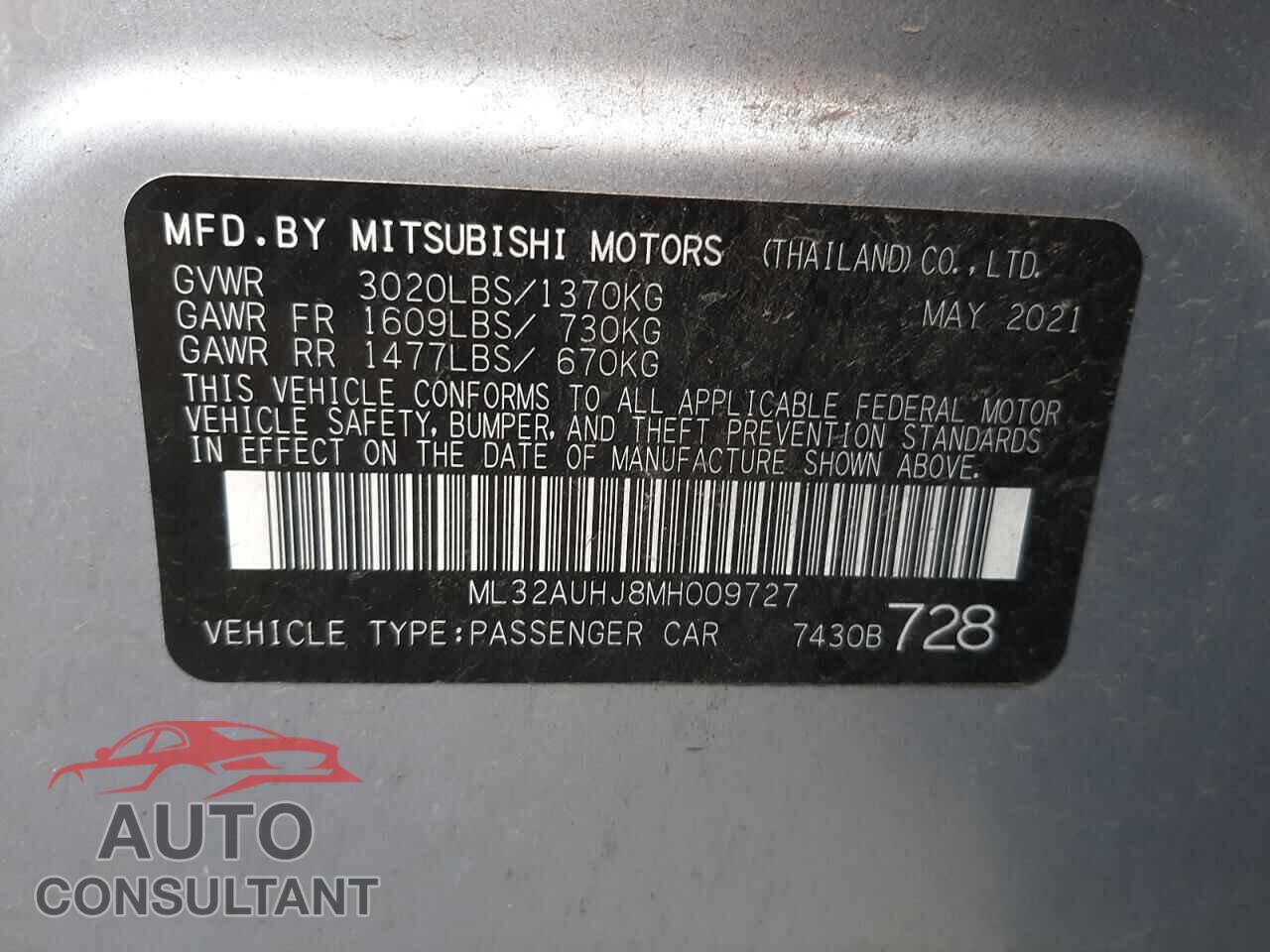MITSUBISHI MIRAGE 2021 - ML32AUHJ8MH009727