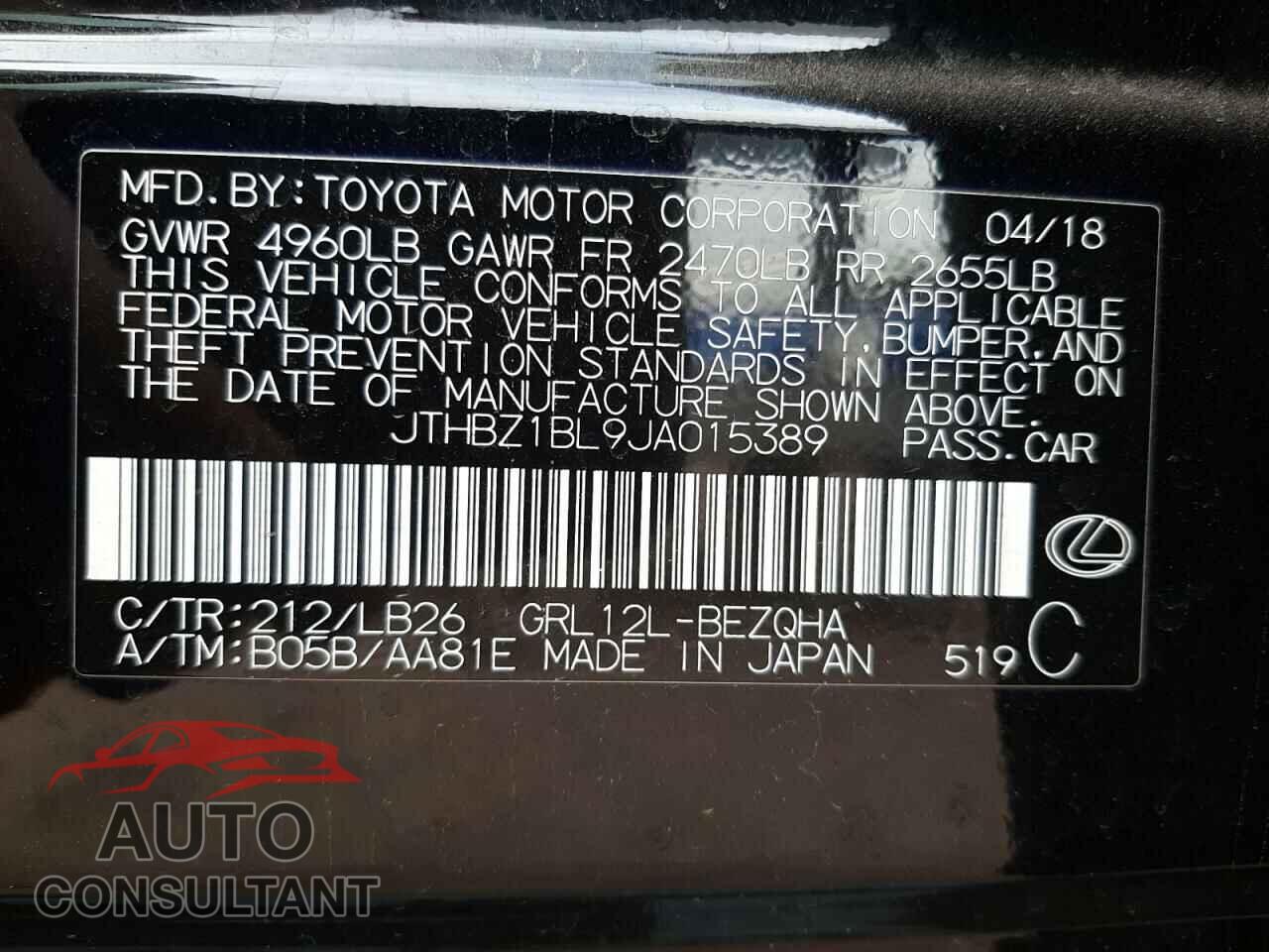 LEXUS GS350 2018 - JTHBZ1BL9JA015389