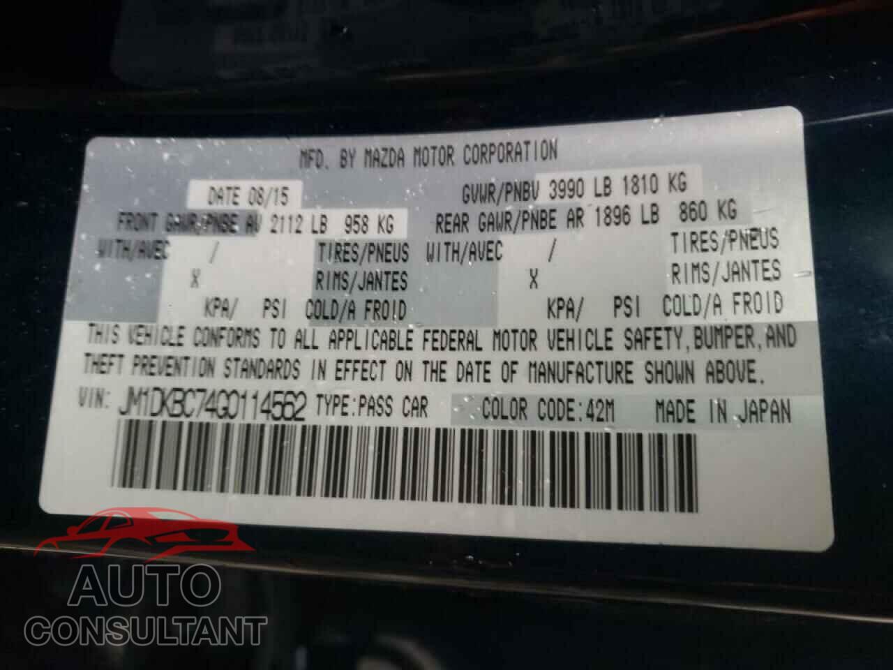 MAZDA CX-3 2016 - JM1DKBC74G0114562