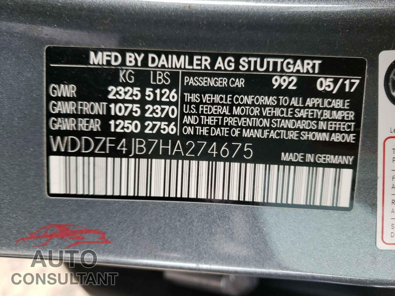 MERCEDES-BENZ E CLASS 2017 - WDDZF4JB7HA274675