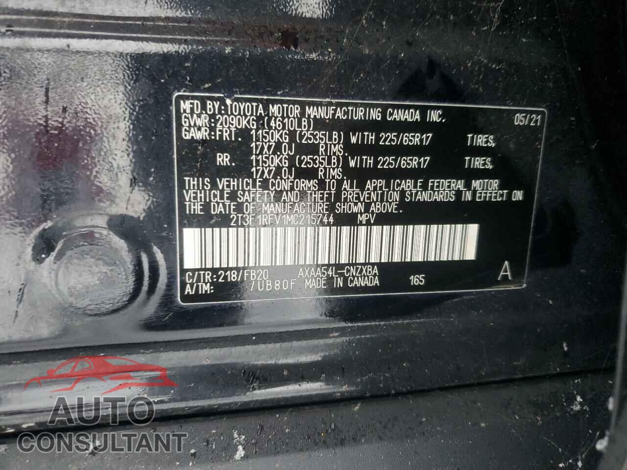 TOYOTA RAV4 2021 - 2T3F1RFV1MC215744