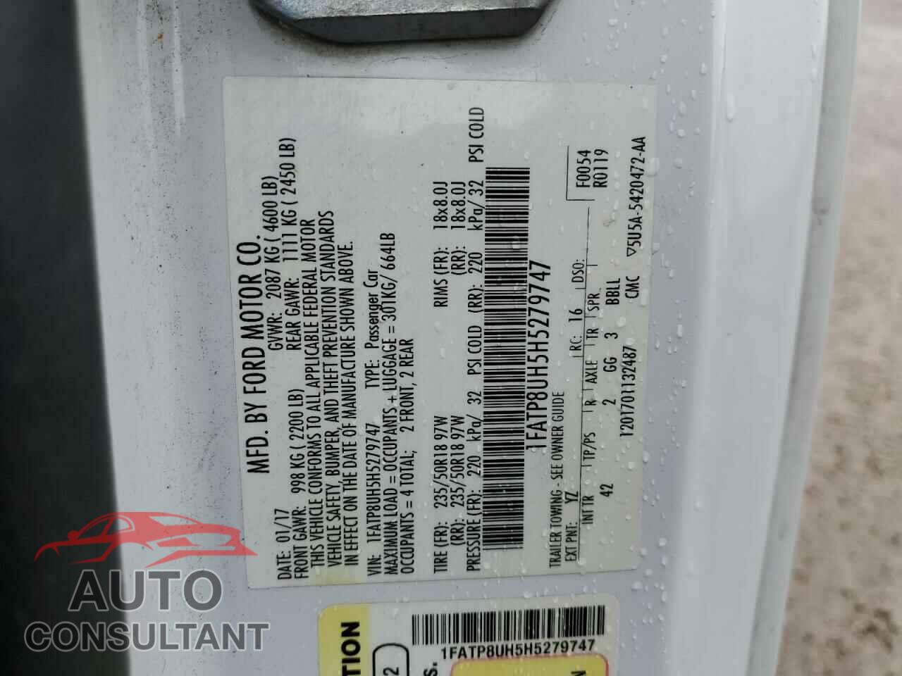 FORD MUSTANG 2017 - 1FATP8UH5H5279747