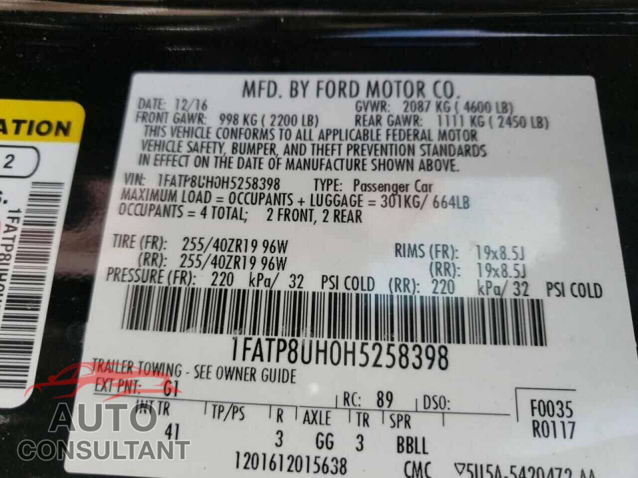 FORD MUSTANG 2017 - 1FATP8UH0H5258398