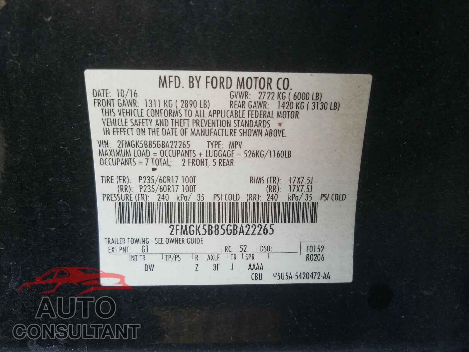 FORD FLEX 2016 - 2FMGK5B85GBA22265