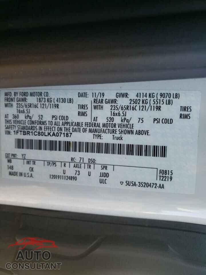 FORD TRANSIT CO 2020 - 1FTBR1C80LKA07187
